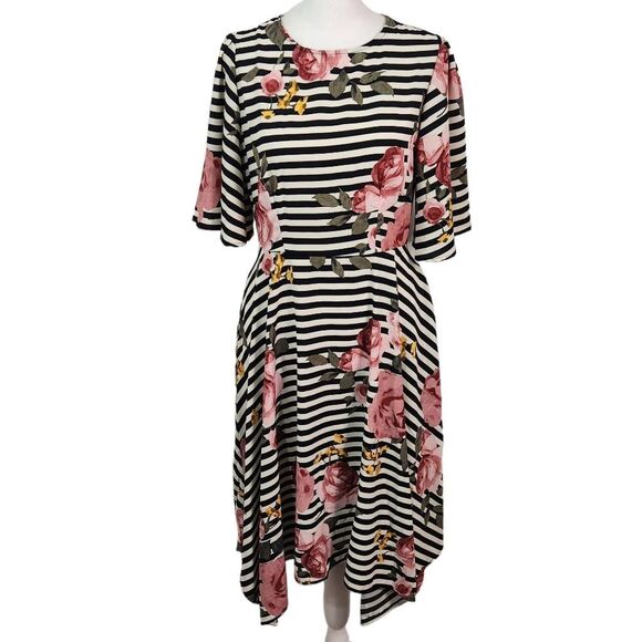 Roolee Black and Pink Floral Dress Size XS Floral Wedding Guest Dress - Picture 1 of 6